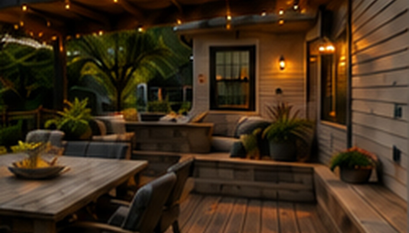 Finished backyard deck and outdoor living area