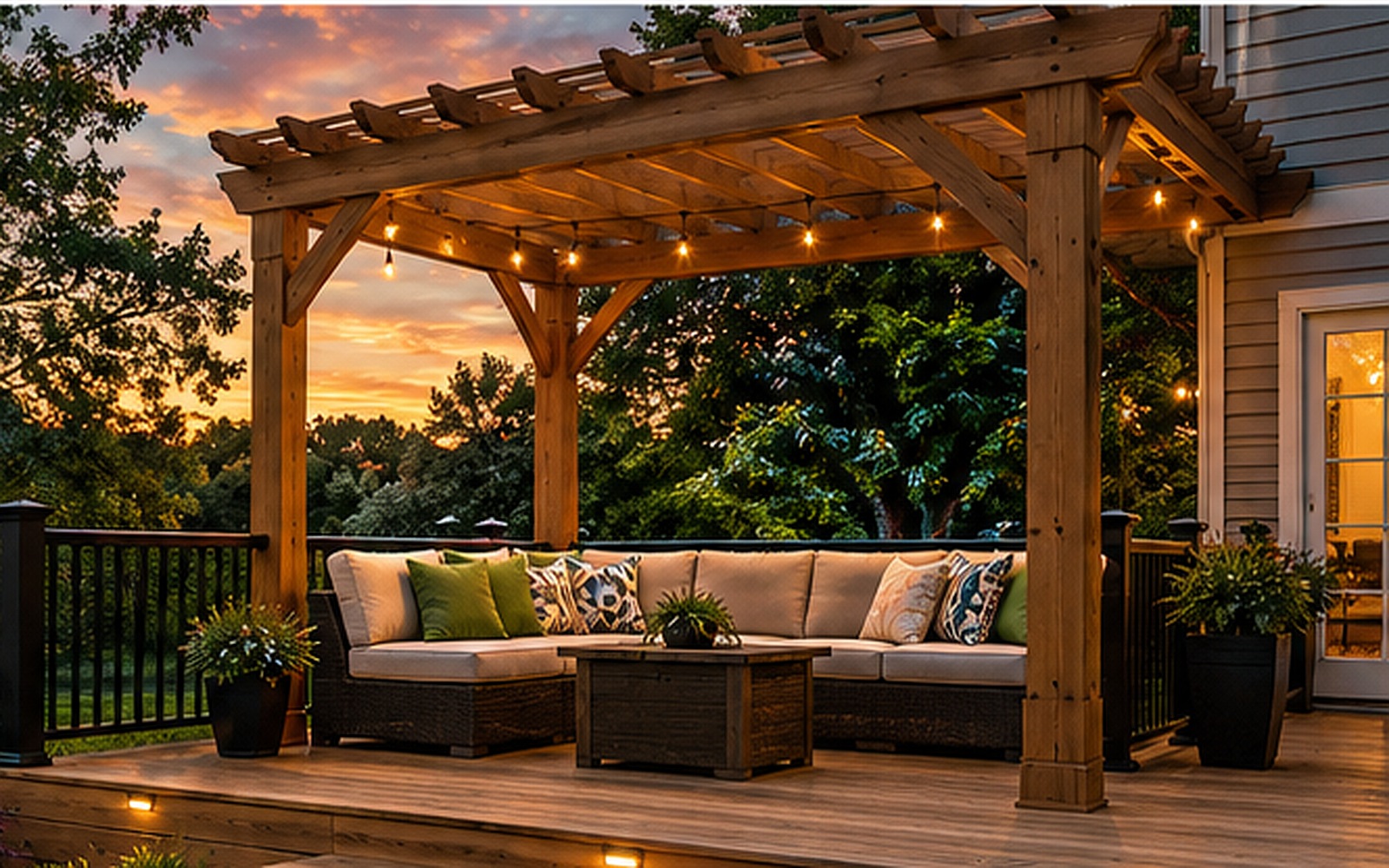 Open-roof TimberStrong wood pergola over an outdoor living area